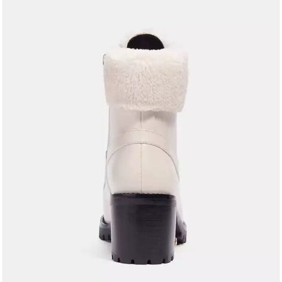 COACH Women’s White Leather Jill Booties Size 8 Block Heel Winter Ankle Boots - Picture 4 of 13
